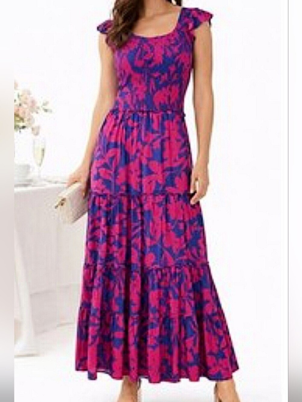 Abel The Label Pink And Blue Tiered Maxi Dress Size XS